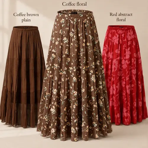 Women's Bohemian Breathable Floral Tiered Maxi Skirt, Elastic High-Waist Pleated A-Line Flowy Long Bottoms for Casual Beach Holidays Womenswear