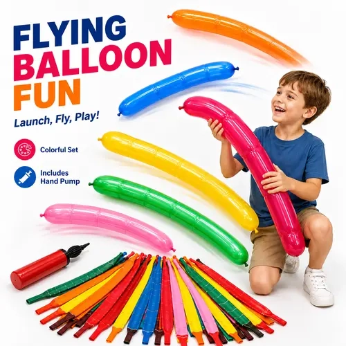 50/100 Rocket Balloons Flying Balloon Set with Hand Pump, Colorful Long Inflatable Flying Balloon Toys for Kids, Fun Outdoor Games Birthday Party Favors Family Activities Carnival Party Supplies,rocket balloon Decor Kit