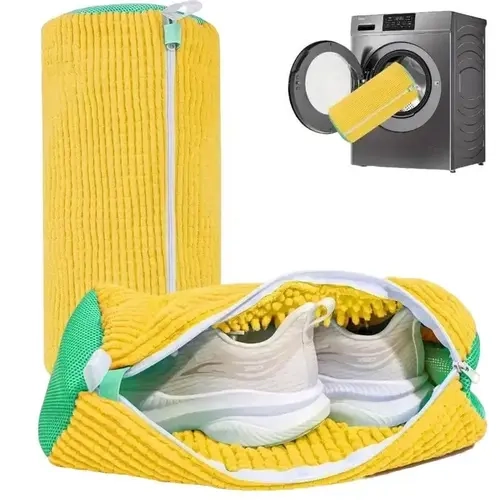 Polyester Machine Washable Shoe Bag for Washing Machine - Grey Mesh Laundry Bag, Footwear Protection Laundry Tool Accessory