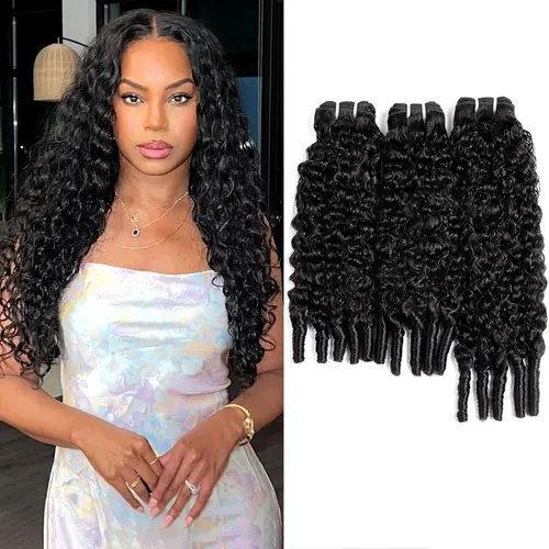 【50G/Pack】50G Bundles Human Hair 3C4A Spiral End Quick 1/3Pcs Burmese Curly Water Wave Bundles Human Hair Extensions for Black Women 16-26 INCH Natural Black 3 Pieces Burmese Bundles Curly Human Hair