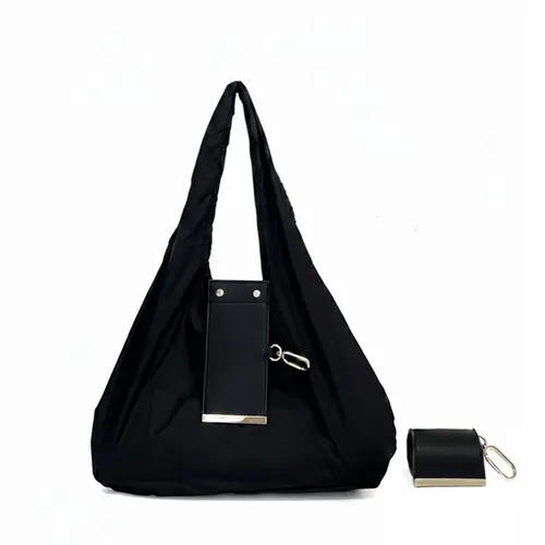 Minimalist Nylon Foldable Mini Tote Keychain Bag for Organized Mothers, Frequent Travelers - Snap + Draw Closure, Lightweight, Packable, Large Capacity Women's Shopping Keyring Bag, Useful Mini Gifts