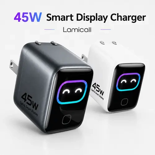 Lamicall 45W GaN Wall Mobile Charger - USB-C Plug with Smart Display, Intelligent ID, 180° Folding Prongs, for Cellphone, Smartphone, iPhone 18/17/16/15 Series, Laptops, Smart Watches, Electronic Devices