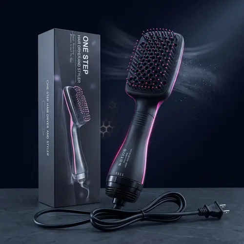 Women's 2-in-1 Negative Ion ABS Plastic Thermal Volumizing Round Brush Blow Dryer - US Plug Hair Tools, Blow Out Styling Tool Hair Dryers for Straightening