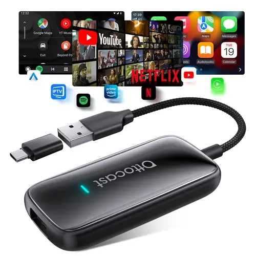 【CARS COMPATIBLE WITH WIRED CARPLAY】OTTOCAST Play2Video Ultra 2026 Upgrade Magic AI Box Car Watch Video Devices, Wireless CarPlay Android Auto Video Adapter 3 in 1 Built-in Android 12 System