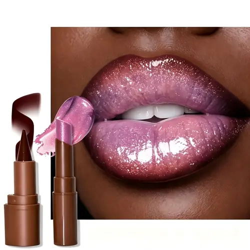 2pcs Easy Bag Nourishing Lip Gloss with Brown Lip Liner Lip Combo Sets, Solid Lip Gloss Jelly Lipstick High Shine, Nude Lip Kit with Lip Liner and Gloss for Women, Lightweight Long-Lasting Lipstick Makeup Gift Glossy Smooth Glaze Matte Waterproof
