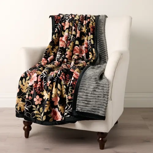 Home Reflections 60x80 Reversible Rib Harvest Printed Throw