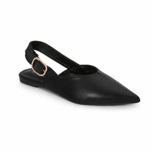 BERNESS Yollanda Women's Slip-On Slingback Flats - Pointed Toe, Plain, Buckle Strap, Flat Heel, Dressy Shoe Design, Lightweight Footwear for Office Work & Casual Wear