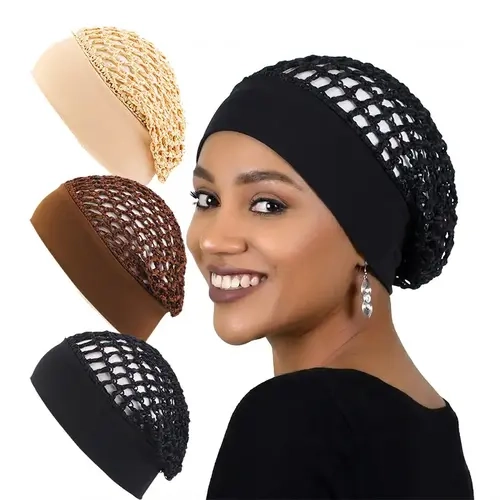 Humwam 3-Piece Polyester Dry Hair Cap Set, Stretchy Wide-Edge Soft Hair Protection Bonnet, One Size for Night Wear, Haircare & Home Bathroom Use