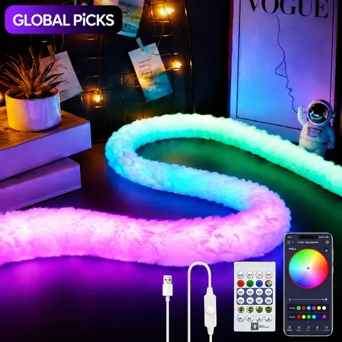Smart RGB+IC LED Plush USB Neon Rope Lighting - Remote & APP Control, 360° Light Emission, Music Rhythm Synchronization, Colorful Glow, Gift Boxed, for Bedroom & E-Sports Entertainment Decoration