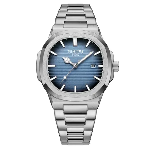 NIBOSI Men's Business Casual Quartz Watch - Stainless Steel Band, Octagon Dial, Date Window, Luminescent, Waterproof Wristwatch, All-Match Birthday Gift with Box for Party & Daily Use