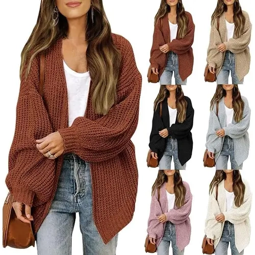 Women's Knit Open Front Fall Sweater Lantern Long Sleeve Chunky Cardigan Sweaters Trendy Outerwear Coats