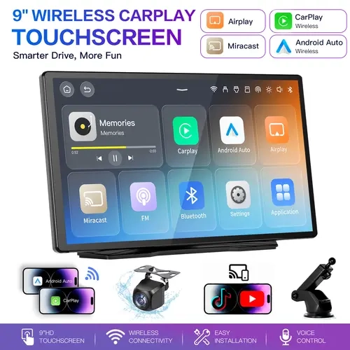 AIWORLD New Upgraded 9" HD Touch Wireless CarPlay Plug-N-Play Bluetooth Smart Control Wireless Car Video Player with Android Auto, GPS Navigation, Mirror Link, Rear Camera, Voice Control (Requires Mobile Data, Ignore Other Wi-Fi Networks)