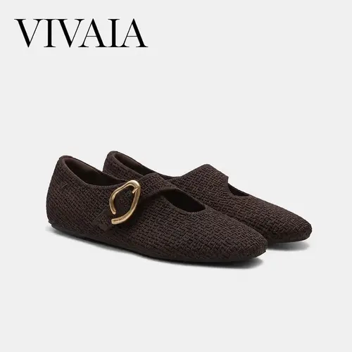 VIVAIA Women’s Soft Mini Square-Toe Mary Janes Flats - Adjustable Strap, Recycled Yarn Knit, Anti-Slip Rubber Sole Footwear for Work & Everyday Walk Fall Wear (Jovin)