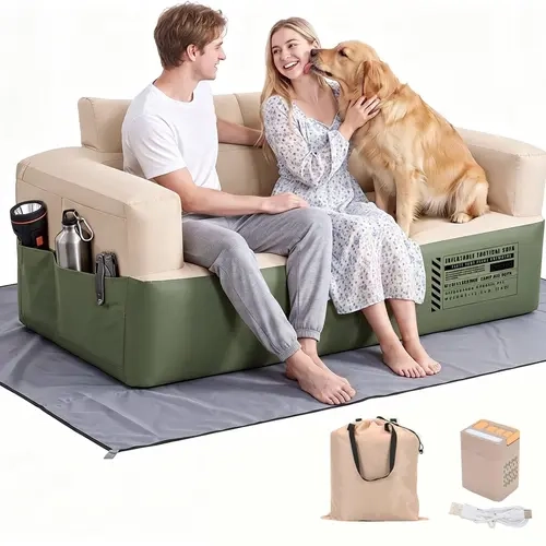 Docred Inflatable Couch with Built-in Pump & LED Light, Portable Air Sofa, Quick Inflation |Wind & Puncture-Resistant Outdoor Inflatable Sofa | 1000D Oxford, Double-Layer Blow Up Couch for Camping Backyard, Living Room & Indoor-Outdoor Use
