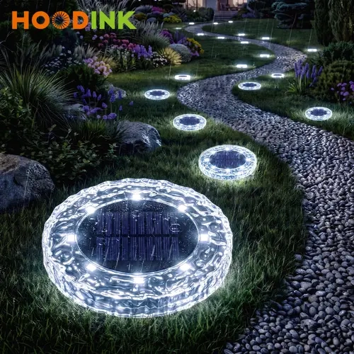 Hoodink 100-Lumen PS Plastic Decorative Solar Garden Lanterns, Outdoor Waterproof Weatherproof Solar Lights with Crystalline Ripple Effect, Cold/Warm White Outdoor Lighting Products for Patio, Lawn, Home Decor