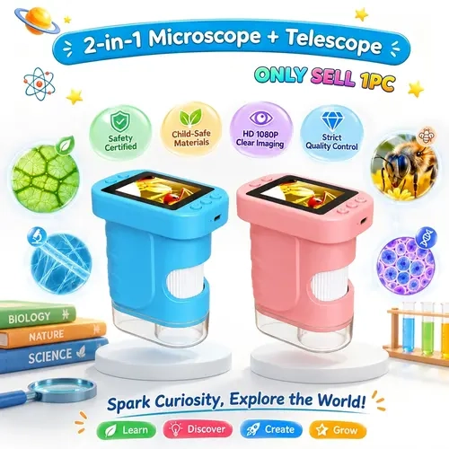 1000X Handheld Digital Microscope for Kids: Pocket Microscope with 2.4" IPS Screen - STEM Toys Birthday Gifts for Girls Boys Child - Portable Edu Science Kits Age 3-6 6-12 - Stem Learning Tools