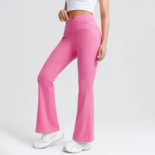 BRXL【Discount for live】 Women’s Fashion High-Waist Pink Crossover Denim Blend Leggings, Stretchy Tummy Control Bottoms with Back Pockets