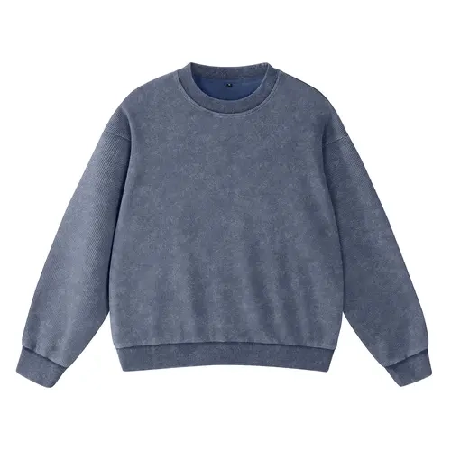 FAIABLE Unisex Acid Wash Sweatshirts Waffle Crewneck Oversized Sweatshirt for Women Men Fashion Crewneck Pullover Tops 2026 Fall