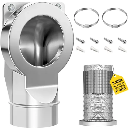Gohall Magnetic Dryer Vent Connector Kit, DV90 4 Inch Quick Connect Coupling for 90° Venting, Airtight Seal, Includes 2.6 ft Aluminum Hose & 2 Clamps