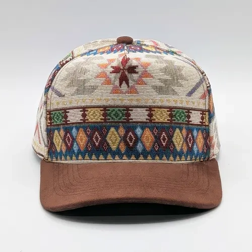 MOJA BASICS Jacquard Aztec Snapback Hat - Streetwear Clothing Accessory, Adjustable, Casual, Geometric Woven Pattern, Textured Suede Brim, Multiple Colors