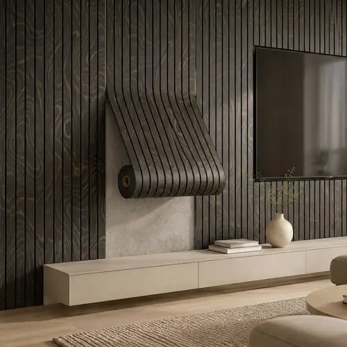 3D wood effect wallpaper, 40cm x 300cm, IXPE material, wear resistant and self adhesive. Suitable for feature walls, ceilings, bedrooms and offices. Modern luxury design style, grey wood tone, light grey, 3mm thick, easy to install.