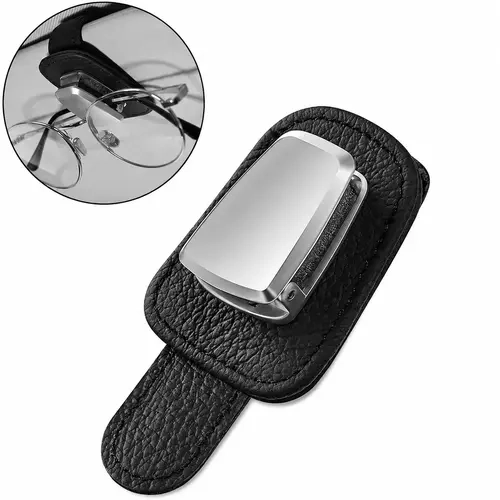 Leather Clip-On Car Visor Glasses Keeper - Textured Finish Space Saver, Secure-Hold Car Interior Organizer for Sunglasses & Eyeglasses