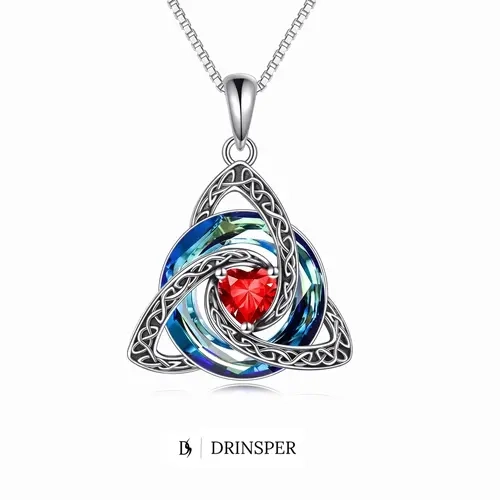 DRINSPER Women's Birthstone Celtic Knot Necklace - Silver-Plated Copper Triquetra Crystal Pendant, Adjustable Chain, Irish-Scottish Faith Love Unity Gift for Mom (Birthday) | Unique Jewelry, Women's Gifts, Accessories for Adult Females, Jewelry For Women