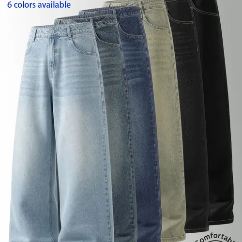 2-Pack Men's Vintage Wide-Leg Jeans.  Denim Fabric, Loose Fit, Trendy Retro Street Style, Classic Denim Wear, Men's Casual Straight Leg Jeans, Jeans for Back to School, Stylish Summer Jeans