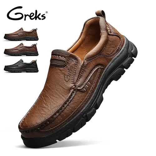 GREKS Men's Casual Hands-Free Loafers - Classic Moccasin Design, Round Toe, All-Season Padded EVA Cushioned Footbed, Breathable, Non-Slip Rubber Sole, Walking Shoes for Daily Driving & Office Wear, Hands-Free Slip-In Loafers