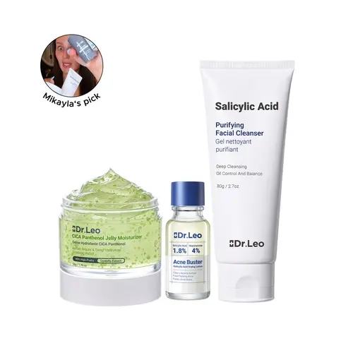 Dr.Leo 3-Step Relief Kit - Salicylic Acid Cleanser, Centella Panthenol Soothing Cream, Drying Lotion | Hyaluronic Acid Moisturizing Powder Spot Treatment, Oil Control, Lightweight Post-Mark Care for Acne-Prone Skin #sohochic #tiktokshopbacktoschool