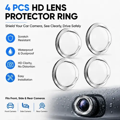 4PCS Car Camera Lens Protector Rings, HD Clear Scratch-Resistant Camera Covers, Waterproof & Dustproof Guards for Front, Side and Rear Vehicle Cameras, Easy Installation-YY