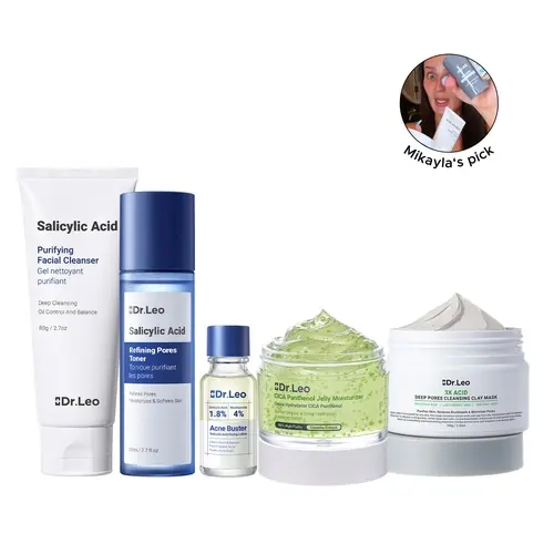 Dr.Leo Acne-Prone Skin Routine Kit | 5-Step Pore Care for Oily Skin, Clogged Pores & Breakouts | Deep Cleansing, Exfoliating, Hydrating & Spot Care Skincare Set