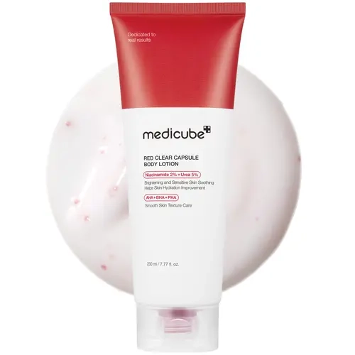 [medicube] Red Clear Capsule Body Lotion | Niacinamide, Panthenol, Urea, AHA, BHA, PHA & Tea Tree Oil | For Strawberry Legs, Body Bumps, Chicken Skin, Dead Skin Cells & Uneven Skin Tone | Smoothing, Low-Irritation | Total Body Care | Korean Skincare