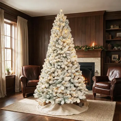 Premium Pre-lit Flocked Snow-Dusted Christmas Trees - 6ft/7ft Sizes, Warm White LEDs (200/300 Lights), Lush Foliage (636/1048 Tips), Hinged Construction, Sturdy Metal Stand