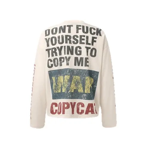 Inflation Men's Waffle Knit Oversized Thermal Long-Sleeve Top - Vintage Distressed, Slogan Graphic Print, Stylish Streetwear Clothing, Casual Fall 2026 Statement Knitwear