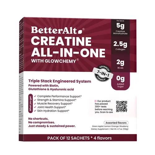 BetterAlt Creatine All-in-One with Glowchemy Assorted Travel Pack | Lab-Tested | Helps Support Strength, Recovery & Skin Health | 7-in-1 Formula | 12 Servings