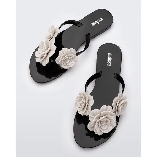 Melissa Harmonic Springtime Women's Floral 2-Strap Jelly Sole Sandals - Toeless Flipflop Footwear, Feminine Design for Casual Wear, Toeless Women's Flip Flops