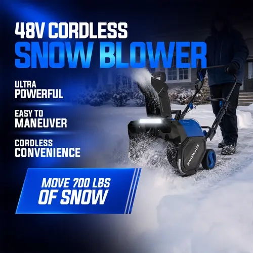 Snow Joe Cordless Snow Blower Power Tool - 48V IONMAX Kit, 18 in Brushless Motor, 2 x 4.0 Ah Batteries, Charger for Deck/Pavement Removal