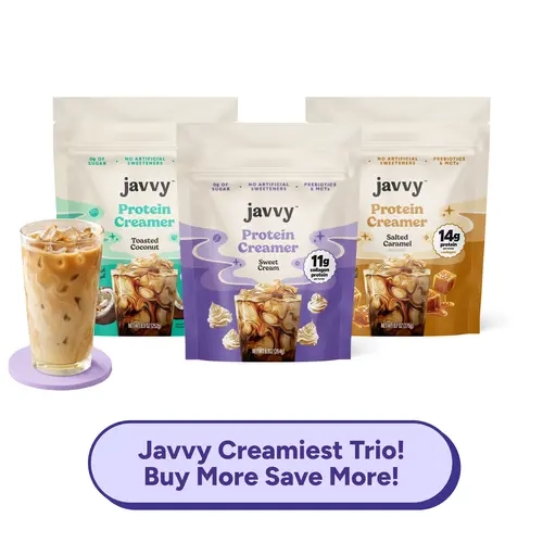 Javvy Creamiest Trio TikTok Exclusive Bundle Protein Coffee Creamer Grass Fed Pasture Raised Collagen Hair, Skin & Nail Support, Energy-Boosting MCTs, Keto Friendly, Gluten Free, No Added Sugar, 14g of Protein Healthcare Dietary