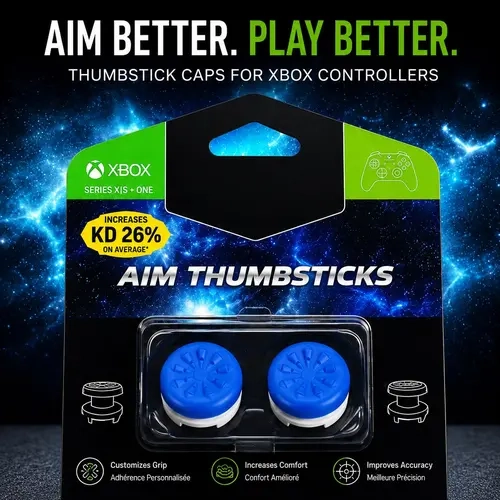 Aim Plastic Thumb Grip Joysticks Set for Xbox Series X-S & Xbox 1 Controllers, 2-Pack Blue Raised Game Console Accessory, Textured Anti-Slip Grip, Enhanced Control & Comfort