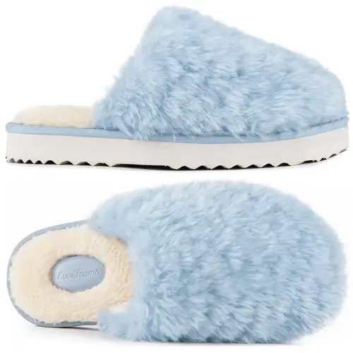 EverFoams Women's Memory Foam Slippers Faux Fur Scuff Indoor Outdoor | Thick Cushion, Platform, Slip On, Non-slip House Shoes, Fuzzy Fluffy, Comfy, Breathable, Bedroom Home, Gift