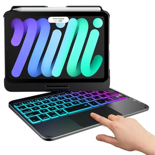 Typecase Magnetic Plastic Bluetooth Keyboard Case for iPad Mini 7 (2024) & Mini 6 (2021) - 8.3" Compact QWERTY Wireless RGB Backlit Cover with Trackpad, Durable Shell Tablet Accessory, Back-To-School Gift