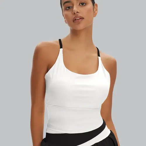 Sporty Women's Plain Criss Cross Sports Bra, Comfort and Durability Sports Crop Cami Top, Ladies Sportswear for Indoor Outdoor Wear, Gym Clothes, Fitness Bra