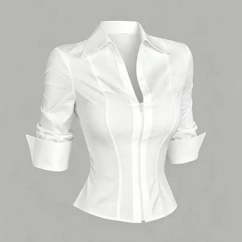 2026 New Lapel Shirt with Front Zipper, Slim-Fit Short Sleeve Top, Casual Plain Tops, Versatile for Office, Vacation, Night Out, All Seasons