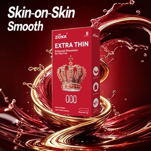 zioxx ELITE SOFT Premium Natural Rubber Latex Condoms - 0.045mm Ultra-Thin, Soft Touch, Skin-On-Skin Feeling (8 Ct) for Couples' Intimacy Contraception