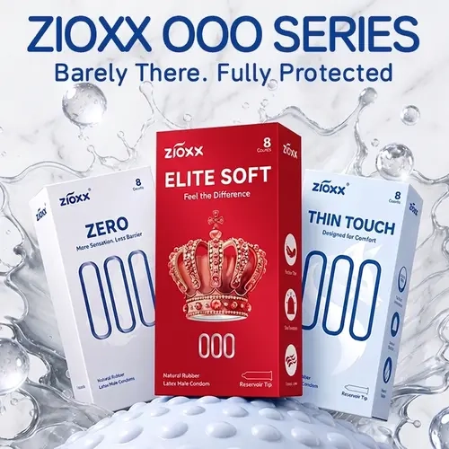 Zioxx 000 Prop 65 Safe Natural Rubber Ultra-Thin Latex Condoms for Men (8 Pack) - 0.045mm Bare Skin Feel, 52mm Comfort Fit Smooth Design, Hyaluronic Acid, Ultra-Soft Variants