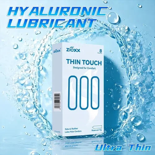 ZIOXX THIN TOUCH 0.045mm Ultra-Thin Natural Latex Condoms for Men, 8 Count, 52mm Comfort Fit, Bare Skin Feel, Enhanced Sensitivity, Smooth & Comfortable