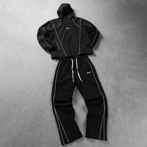 Men's 2-Piece Polyester Sweatpants & Hoodie Matching Set - Visible-Thread Color-Block Hooded Tracksuit, Fitted Cut, Line Details, Smooth, Wrinkle-Resistant for City Commuting, Light Outdoor Activities (Male Clothing 2 Piece Sets)