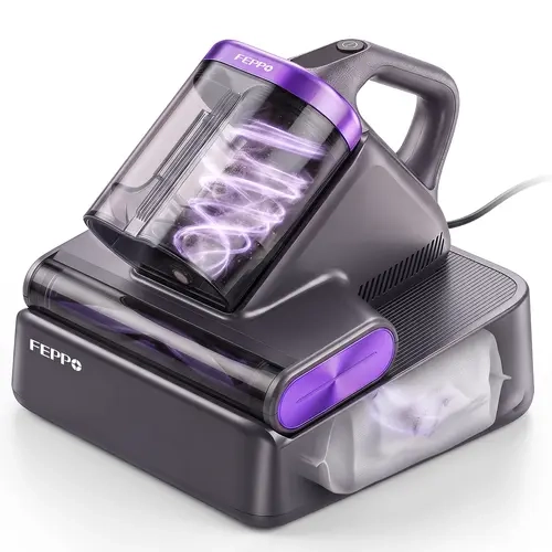 FEPPO Corded Handheld Mattress Vacuum Cleaner with Automatic Empty Station, 17Kpa Suction, 253.7nm UV Sterilization, 155°F Heat, 36000 BPM Dust Removal for Bed, Couch, Crib