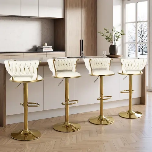 Velvet Bar Stools set of 4, Counter Height Bar Stools with Low Back, Gold Swivel Bar Stool for Kitchen Island, 360° Swivel Bar Chairs for Kitchen Island,Bar Pub